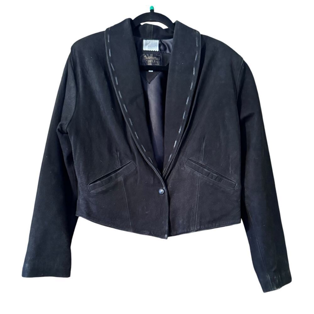 American Style Black Suede western one button waistcoat L whip stitch 80's